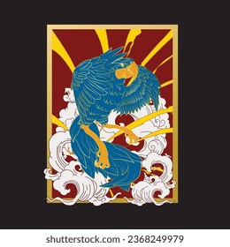 bird llustration design for sukajan is mean japan traditional cloth or t-shirt with digital hand drawn Embroidery Men T-shirts Summer Casual Short Sleeve Hip Hop T Shirt Streetwear