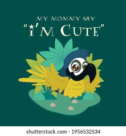 bird llustration with text i'm cute for kids background