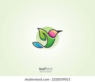 Bird logo. Abstract colorful bird line with leaf logo icon