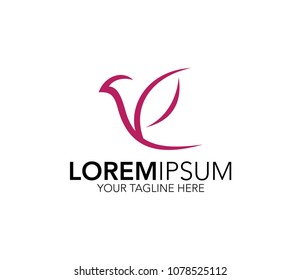 Bird logo. Abstract bird shape red line