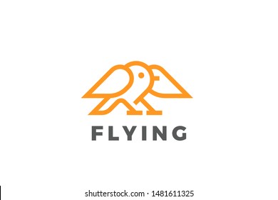 Bird Logo abstract vector design Linear style. Dove Sparrow sitting Logotype icon.