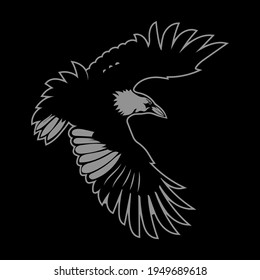 Bird Logo. Black Raven in flight with outstretched wings, vector illustration