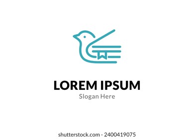 Bird logo with book combination in minimalist linear design style concept