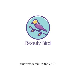 Bird logo with branch and leaf illustration