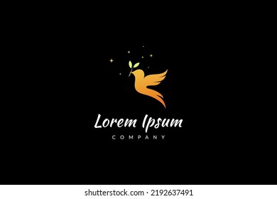 bird logo with carrying leaf in flat design