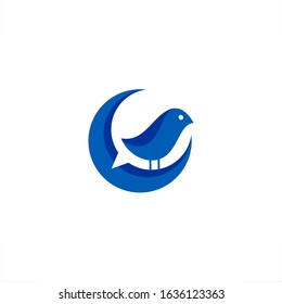 Bird Logo Character Chirp Mascot Design Crescent Moon