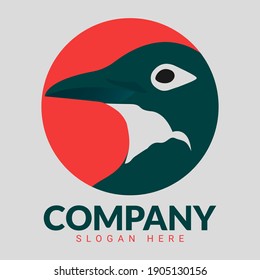 Bird logo with dark blue and white colors on gray background, logo on red color round shapes for your company or organization. 