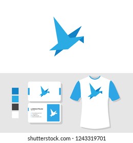 Bird logo design with business card and t shirt mockup