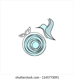 Bird logo design - bird cage line leaf nature blue animal fly flying