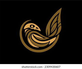 Vogellogo-Design mit Federform, elegantes Vogelsymbol