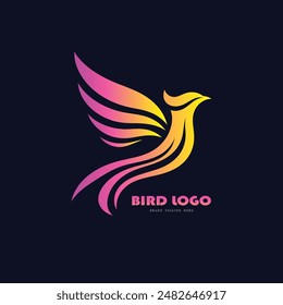 Bird Logo Design, Gradient hummingbird logo design, Bird colorful abstract logo.