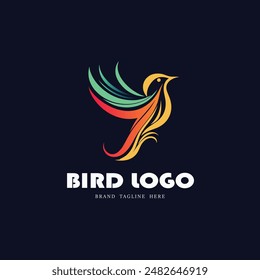 Bird Logo Design, Gradient hummingbird logo design, Bird colorful abstract logo.