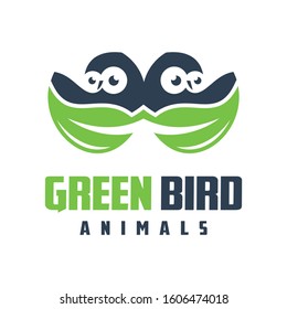 bird logo design and green leaf