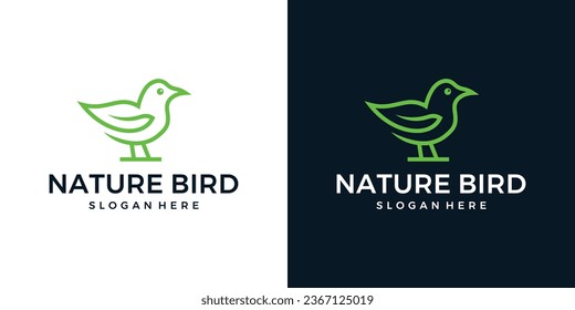 Bird logo design with nature leaf design graphic vector illustration. Symbol, icon, creative.