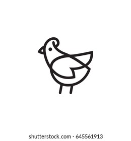 Bird Logo design vector template linear style - Dove Pigeon Chicken Logotype concept outline icon.