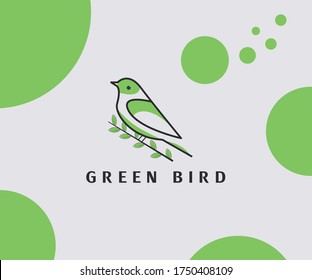 Bird logo Design.bird vector icon illustration. Green sparrow bird sitting on a branches of tree logo design concept for download based on EPS 10