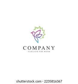 bird logo designs concept ideas. bird leaf logo vector icon template download monoline color line art outline