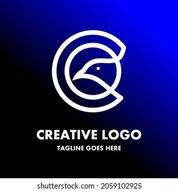bird logo, dove head line icon in a circle, letter c shape. creative and simple vector logo. Abstract business logo icon design template
