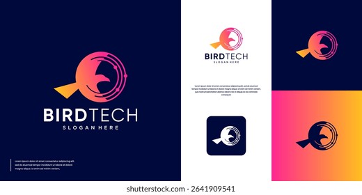 bird logo with electric network, modern abstract, digital services, design template illustration
