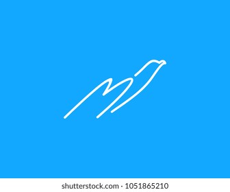 Bird logo fast. Minimalist icon in blue background.