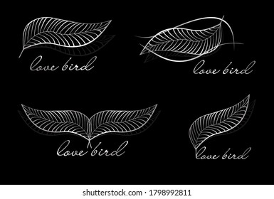 Bird logo with feather on a black background.