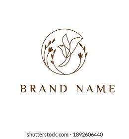 Bird Logo And Floral Circle On White Background