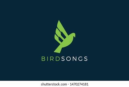 Bird logo formed negative space of piano tuts in green color