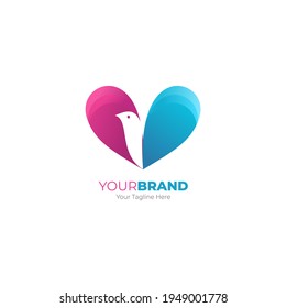 Bird logo forming love. Love bird logo concept