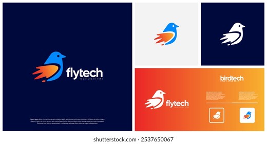 Bird logo with future technology concept, digital innovation, design vector template.