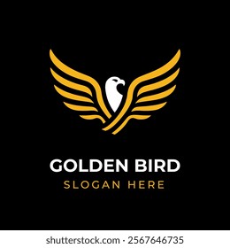 Bird logo with golden wings in simple and modern deisgn