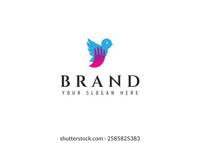 bird logo with hand in flat design style