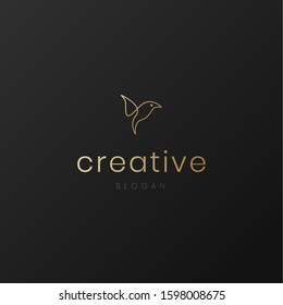bird logo hipster vintage retro vector line outline monoline art icon in golden colors - luxury and jewelry concepts for exclusive services and products, beauty and spa industry