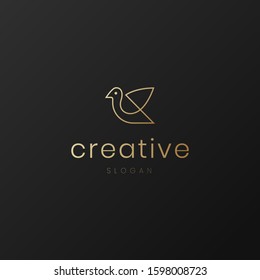 bird logo hipster vintage retro vector line outline monoline art icon in golden colors - luxury and jewelry concepts for exclusive services and products, beauty and spa industry