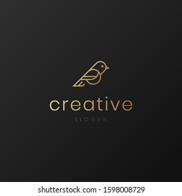 bird logo hipster vintage retro vector line outline monoline art icon in golden colors - luxury and jewelry concepts for exclusive services and products, beauty and spa industry