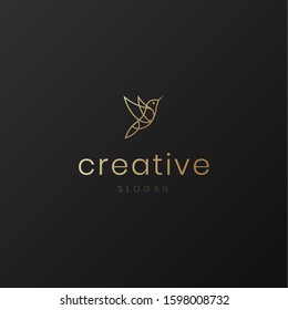 bird logo hipster vintage retro vector line outline monoline art icon in golden colors - luxury and jewelry concepts for exclusive services and products, beauty and spa industry