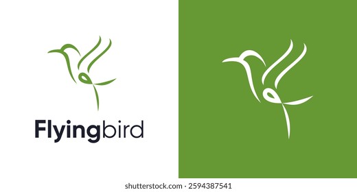 Bird logo icon design, Simple modern monoline flying bird, Hummingbird with flying style, Bird logo with line art outline style, Minimalist concept icon symbol bird vector design template inspiration.