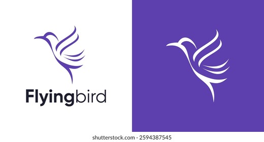 Bird logo icon design, Simple modern monoline flying bird, Hummingbird with flying style, Bird logo with line art outline style, Minimalist concept icon symbol bird vector design template inspiration.