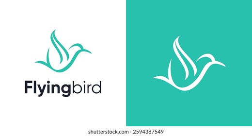 Bird logo icon design, Simple modern monoline flying bird, Hummingbird with flying style, Bird logo with line art outline style, Minimalist concept icon symbol bird vector design template inspiration.