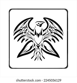 Icono del logotipo de pájaro, aislado. Dibujo en blanco y negro de un pájaro con las alas esparcidas por el aire, con un fondo blanco