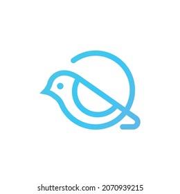 Bird logo icon monoline with circle around