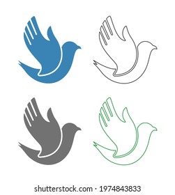 icono del logotipo de pájaro con el ala de la mano de la palma aislado en fondo blanco