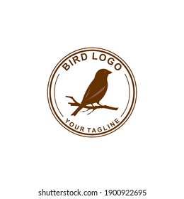 bird logo with illustration of a bird sitting on a tree branch