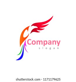 bird logo and letter C, eagle logo with letter c design template