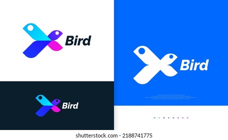Bird Logo with Letter X Shape. Bird Logo Design, Suitable for Business and Technology Logos