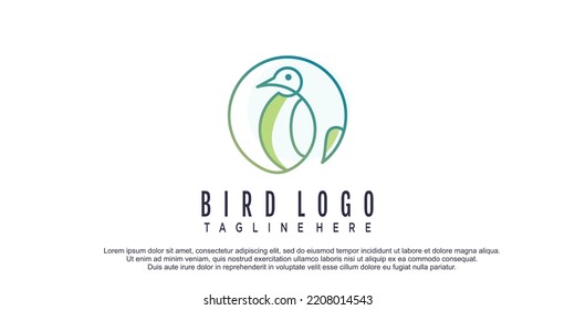 Bird logo line art wirh leaf element premium vector