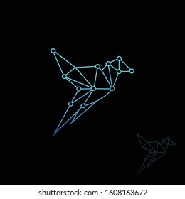 Bird logo with line connection on black background. Modern vector of bird concept.