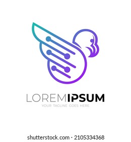 Bird logo with line technology design template, wing icon