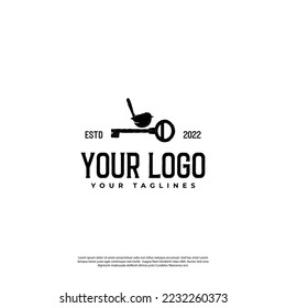 bird logo with lock, in simple vintage style