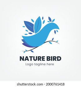 logotipo de ave hecho de hoja, concepto de diseño del logotipo de ave natural 