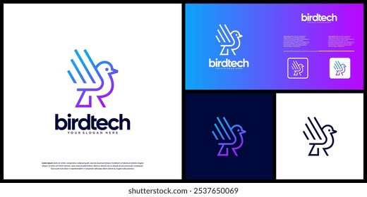 bird logo with minimalist style, digital technology, electrical system, design vector template.